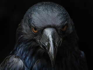 Poster - Intense Gaze of a Raven: A Close-Up Portrait