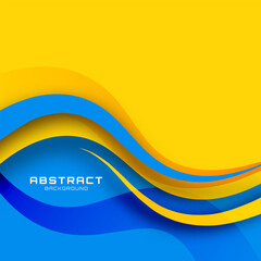Poster - 3D blue yellow abstract background overlap layer on bright space with flowing waves effect decoration. Modern graphic design element cutout style concept for web banner, flyer, card, or brochure cover