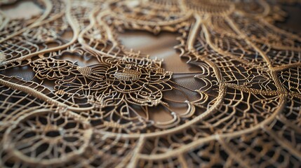 Close-up of a detailed lace pattern with intricate designs and delicate textures