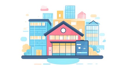 Poster - Modern Cityscape with Smartphone and Cloud Computing Illustration