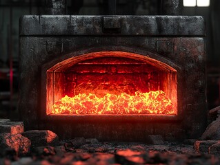 Wall Mural - Glowing Forge in a Dark Industrial Workshop