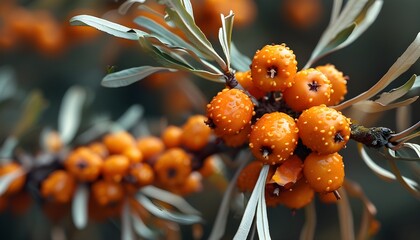 Vibrant close-up of sea buckthorn berries showcasing unique color and texture amidst a natural backdrop