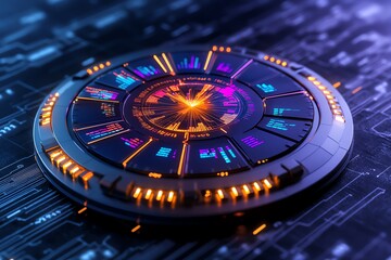Aufkleber - Abstract circular chart, with glowing segments representing key business data points