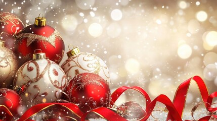 Poster - Festive Christmas background with shiny baubles and ribbons