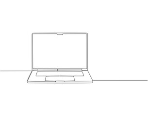 Fototapete - Continuous one line drawing of laptop gadget. One line drawing illustration of modern laptop or notebook. International technology day concept line art. Editable outline