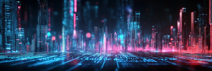 Poster - A vibrant digital landscape is illuminated with eyecatching neon colors and mesmerizing abstract patterns