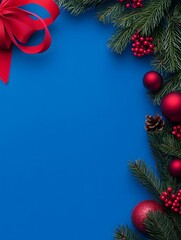 Poster - Festive Christmas Decorations on Blue Background