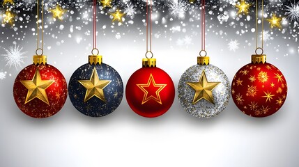 Poster - Colorful Christmas Ornaments on a Silver Background