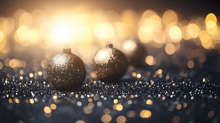Poster - Sparkling Christmas Ornaments on a Glittery Background
