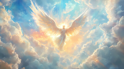 Angelic grace celestial being soaring above clouds heavenly digital painting. Celestial Beings. Illustration