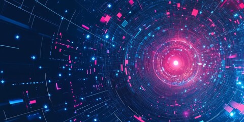 Poster - An engaging and dynamic digital background that showcases vibrant shades of blue and pink, making it perfect for highlighting technology, artificial intelligence, and various key datadriven concepts