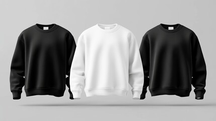 Wall Mural - Blank black and white sweatshirt set A 3D rendering of front view sweatshirts ideal for winter outfits or warm clothing mockups Perfect for design print and branding