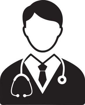 A flat line icon depicting a woman in a nurse's uniform, representing a nurse silhouette in vector style