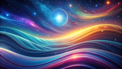 Abstract space background with color wavy gradient, worm's eye view