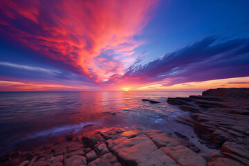 Wall Mural - sunset sky over sea and beach
