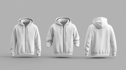 Fototapete - Blank hooded sweatshirt mockup with a zipper A 3D rendering of a hoodie displayed from the front side and back views perfect for showcasing designs