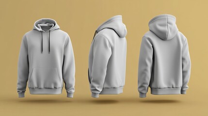 Fototapete - Blank hooded sweatshirt mockup with a zipper A 3D rendering of a hoodie displayed from the front side and back views perfect for showcasing designs