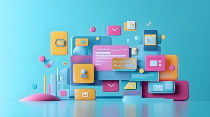 Poster - Abstract 3D Background with Colorful Geometric Shapes and Social Media Icons