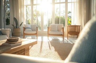 Poster - Sunlit Living Room with Comfortable Chairs and Natural Light