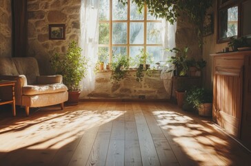 Canvas Print - Sunlight Streaming Through a Window in a Rustic Cabin