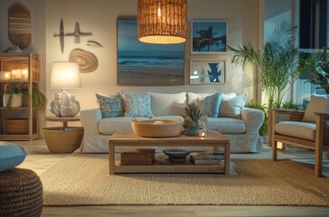 Canvas Print - Cozy Living Room with Coastal Decor