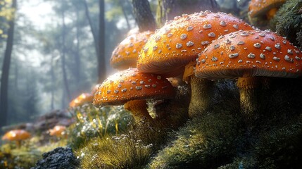 Sticker - Enchanting Forest Mushrooms: A Close-Up View of Nature's Beauty