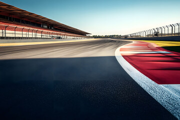 Canvas Print - Empty motor sport asphalt race track, clear and awaiting action, with no cars in sight