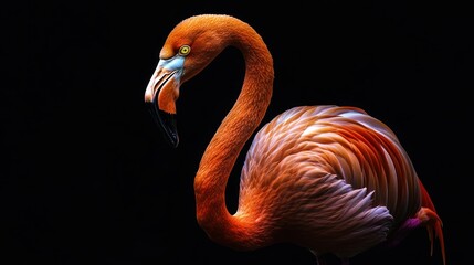 Sticker - Pink Flamingo Portrait with Black Background