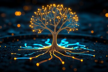 Aufkleber - Abstract tree with glowing branches, symbolizing growth and business development in multiple areas