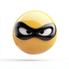 Wall Mural - A 3D cartoon emoji with a black eye mask, like a superhero, symbolizing bravery and courage, on a white background