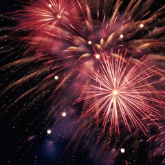 Wall Mural - Red Fireworks Display Against Night Sky