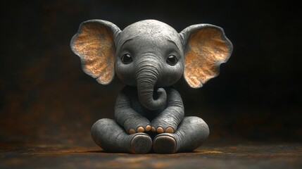 A small elephant statue is sitting on a wooden surface