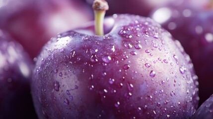 Canvas Print - Close Up of Plums with Dew Drops