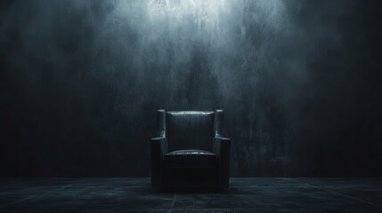 Wall Mural - A chair is sitting in a dark room with a wall behind it