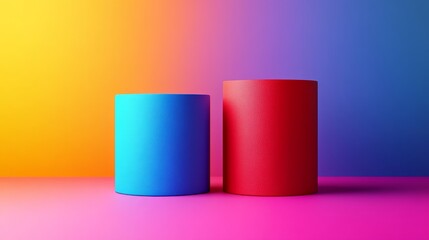 Two colorful cylinders, one blue and one red