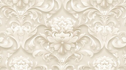 Canvas Print - Elegant white floral pattern on a cream background.