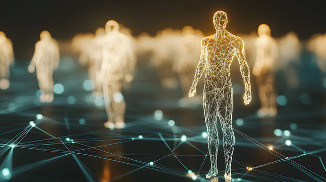 3d rendered virtual world communication polygonal human full body figures social media profiles metaverse reality futuristic people graphics artificial intelligence dashboard technology concept