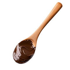 wood spoon with creamy chocolate isolated on transparent background Generative Ai.

