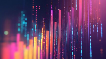 Poster - An abstract digital bar chart with a gradient background, illustrating complex financial data and trends with sleek, modern design elements.