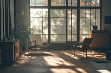 Sticker - Sunlight Streaming Through Large Window in Modern Living Room