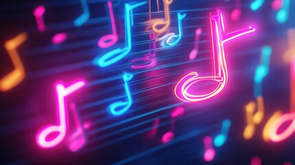 Poster - Neon music symbols glowing vibrantly against a dark backdrop, adding a futuristic and energetic vibe.