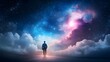 © sakareeya - A silhouette of a person standing beneath a vibrant galaxy, exploring the vastness of the universe and dreaming of endless possibilities.