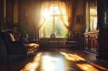 Poster - Sunlight Streaming Through Window in Elegant Room