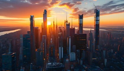 Canvas Print - Sunset Over a Bustling Metropolitan City with Skyscrapers and Urban Landscape