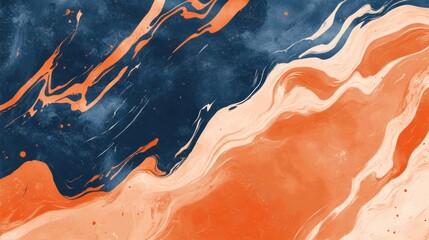 Abstract swirl of navy blue, vibrant orange, and creamy white forming a captivating wave-like pattern.