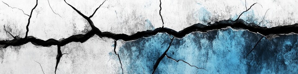 Poster - This artistic representation beautifully captures a cracked surface that showcases a captivating array of blue tones