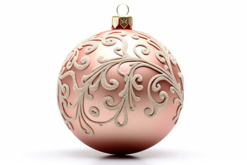 Canvas Print - Red Christmas ball hanging on white background. Xmas bauble with ornament