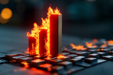 Poster - Burning bar chart, with the red portion rising and engulfing the graph, symbolizing high burn rate