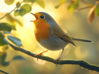 Poster - robin perched on a branch