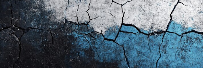 Poster - An abstract image showcasing a cracked surface with blue and grey tones, ideal for creative projects.